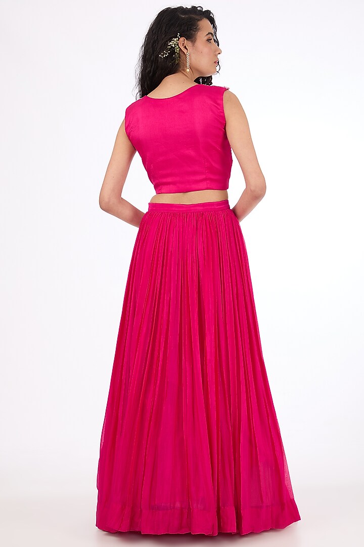 Red Georgette Zardosi & Pearl Embroidered Jacket Wedding Lehenga Set by Raas Couture at Pernia's Pop Up Shop