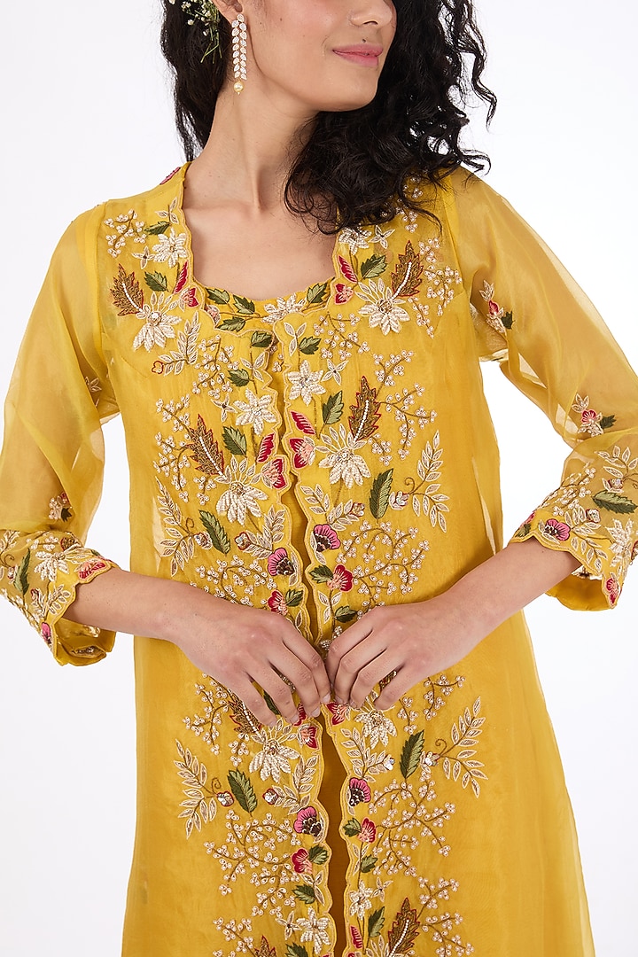 Yellow Organza Thread Embroidered Kurta Set by Raas Couture at Pernia's Pop Up Shop