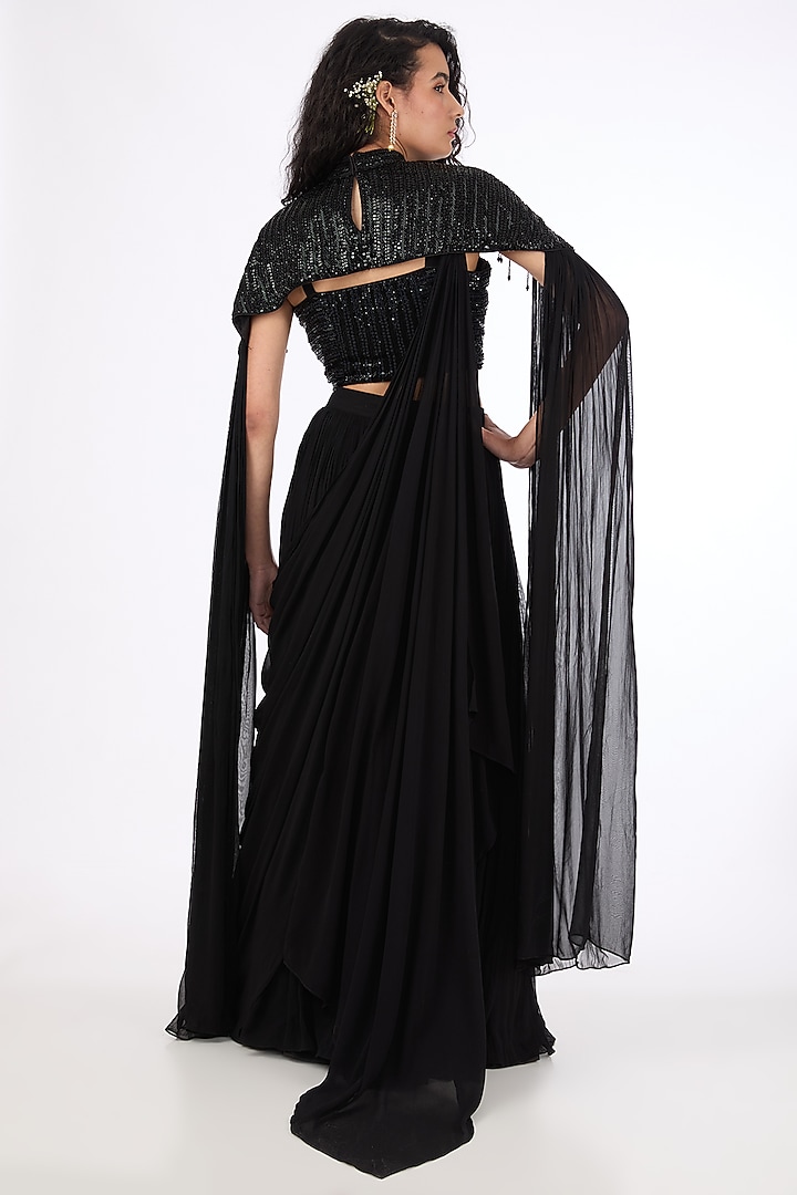 Black Georgette Zardosi & Pearl Embroidered Wedding Lehenga Set by Raas Couture at Pernia's Pop Up Shop