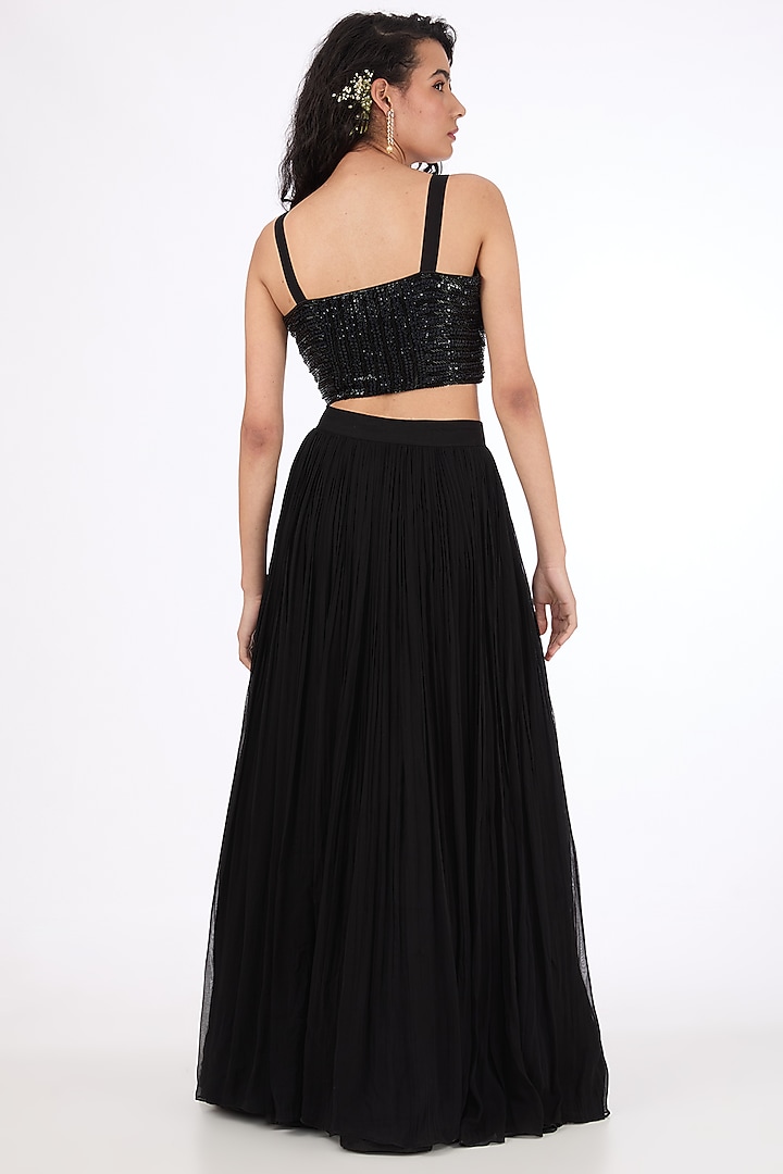 Black Georgette Zardosi & Pearl Embroidered Wedding Lehenga Set by Raas Couture at Pernia's Pop Up Shop