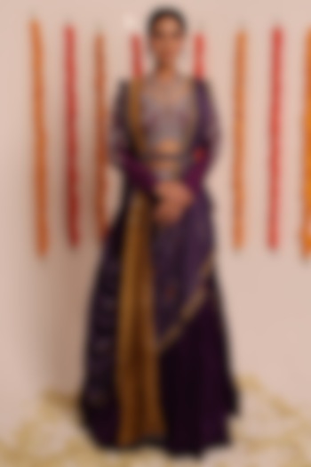 Purple Raw Silk Wedding Lehenga Set by Raas Couture at Pernia's Pop Up Shop
