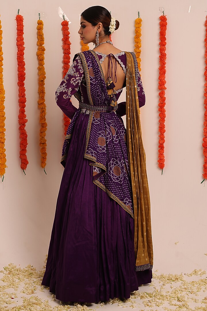 Purple Raw Silk Wedding Lehenga Set by Raas Couture at Pernia's Pop Up Shop