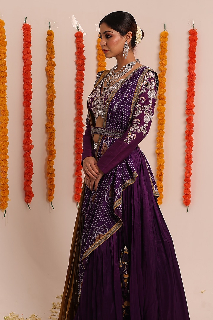 Purple Raw Silk Wedding Lehenga Set by Raas Couture at Pernia's Pop Up Shop