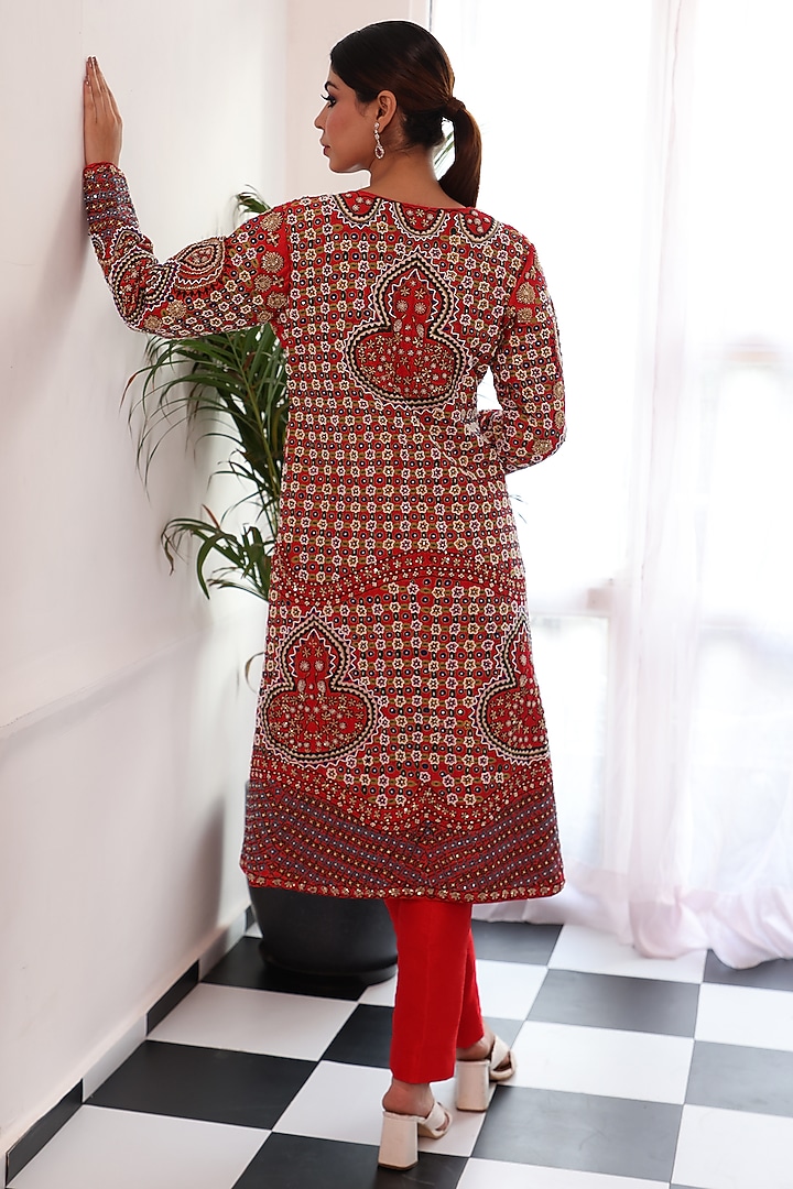 Red Silk Embroidered Jacket Set by Raas Couture at Pernia's Pop Up Shop