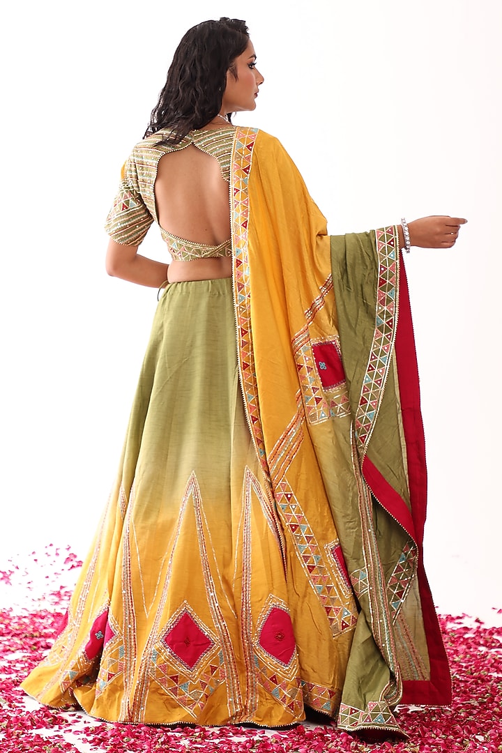 Yellow & Green Silk Gota Patti Lehenga Set by Raas Couture at Pernia's Pop Up Shop
