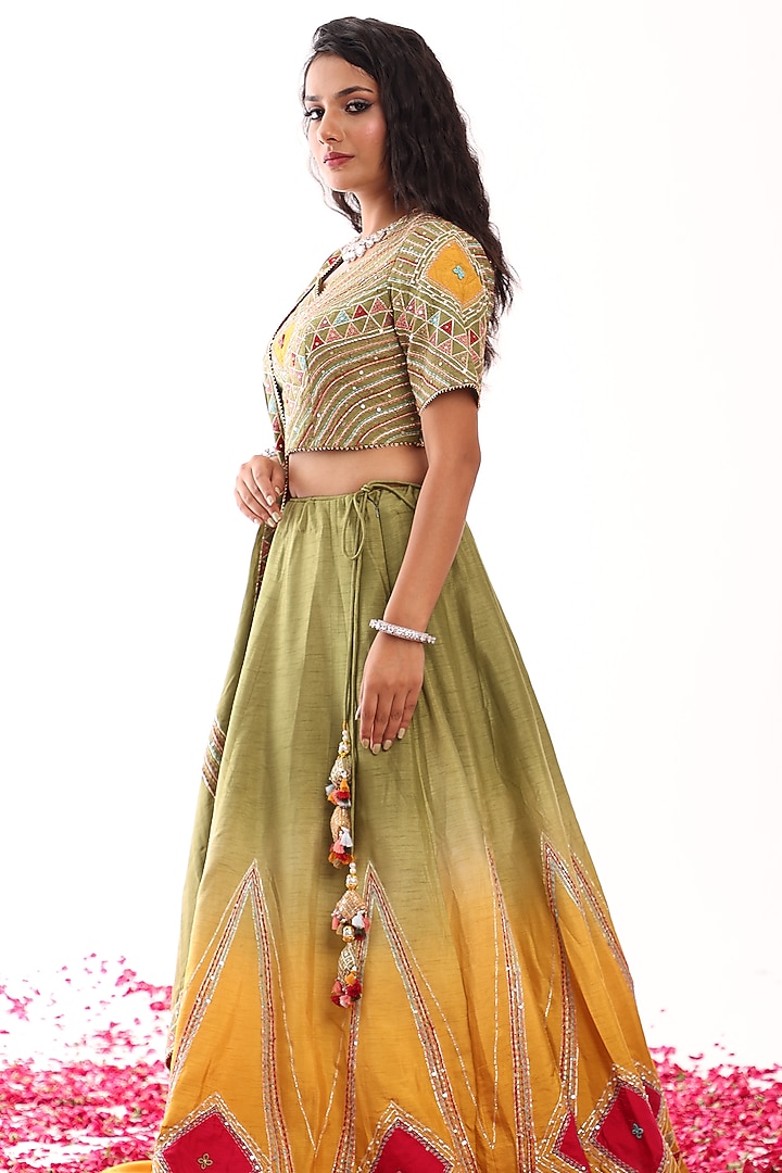 Yellow & Green Silk Gota Patti Lehenga Set by Raas Couture at Pernia's Pop Up Shop