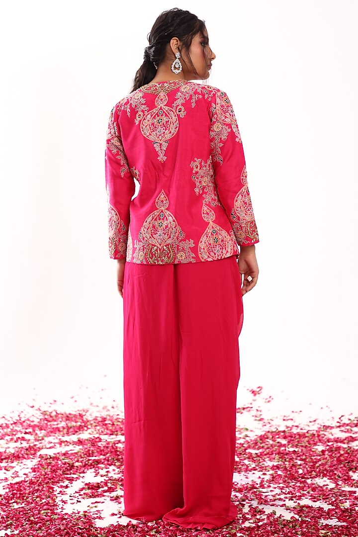 Fuchsia Pink Silk Embroidered Jacket Set by Raas Couture at Pernia's Pop Up Shop