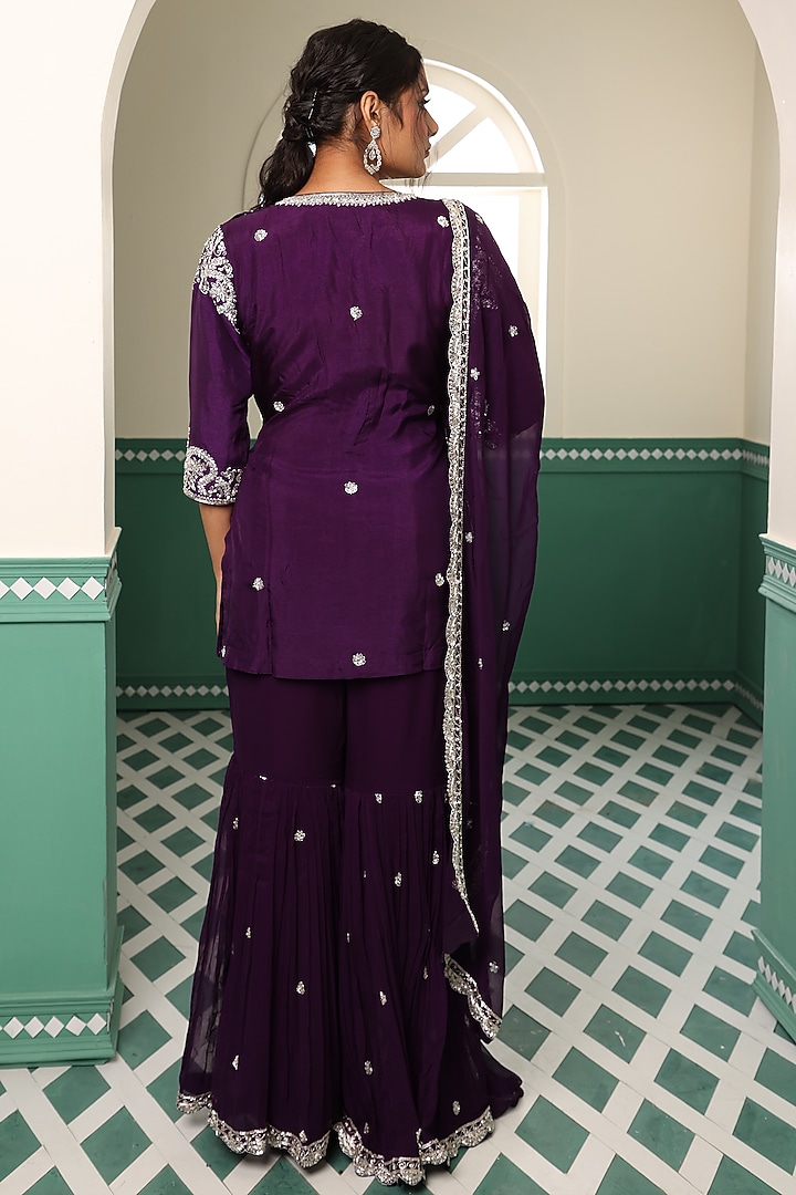 Deep Purple Silk Gharara Set by Raas Couture at Pernia's Pop Up Shop