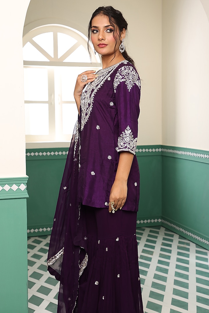 Deep Purple Silk Gharara Set by Raas Couture at Pernia's Pop Up Shop
