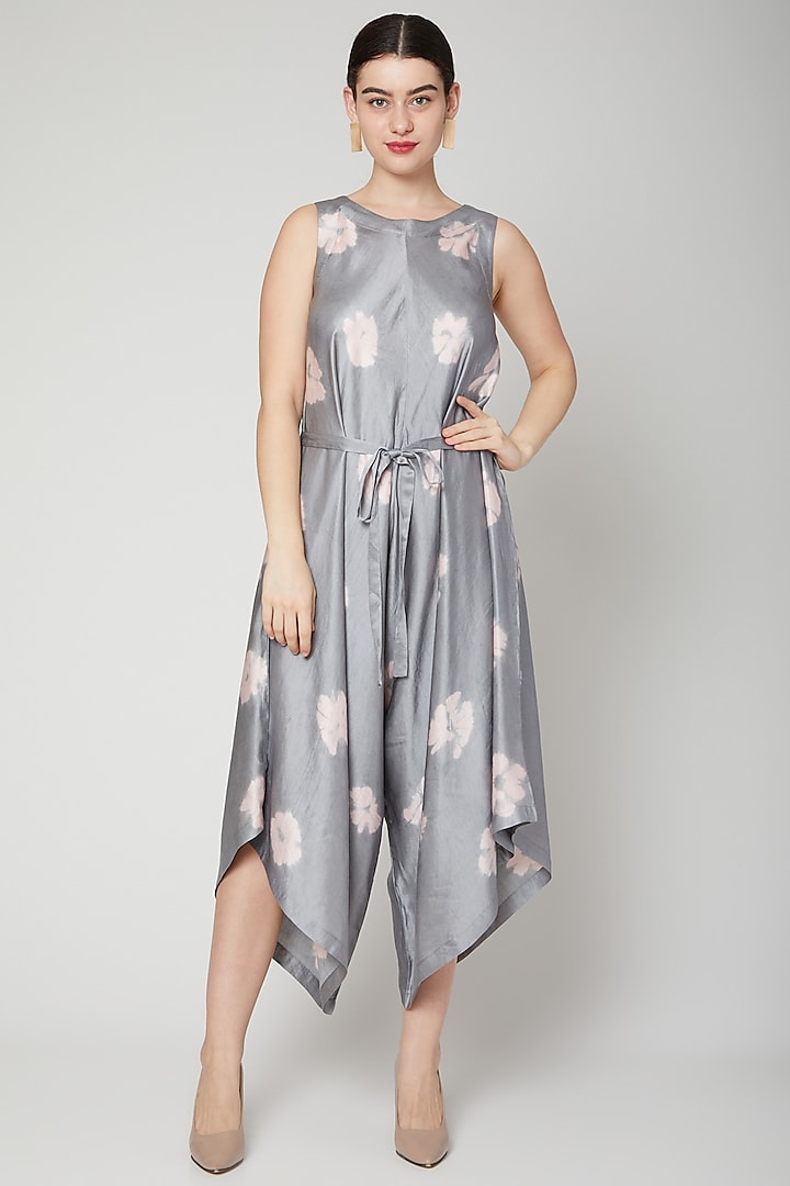 Grey Asymmetric Jumpsuit Dress by Rachana Ved