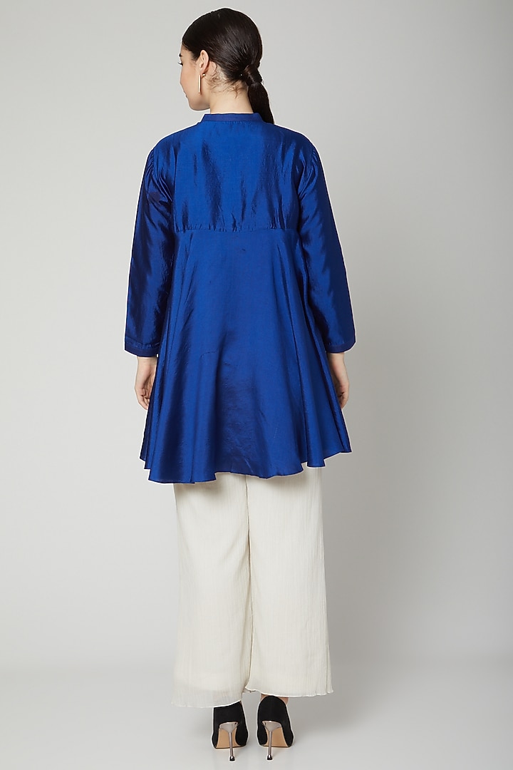 Cobalt Blue Flared Short Kurta by Rachana Ved at Pernia's Pop Up Shop