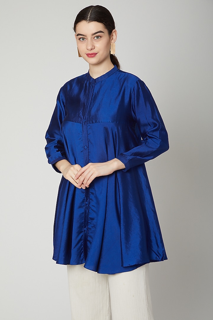 Cobalt Blue Flared Short Kurta by Rachana Ved at Pernia's Pop Up Shop