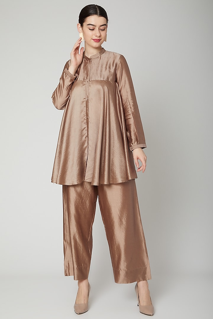 Nude Flared Short Kurta by Rachana Ved