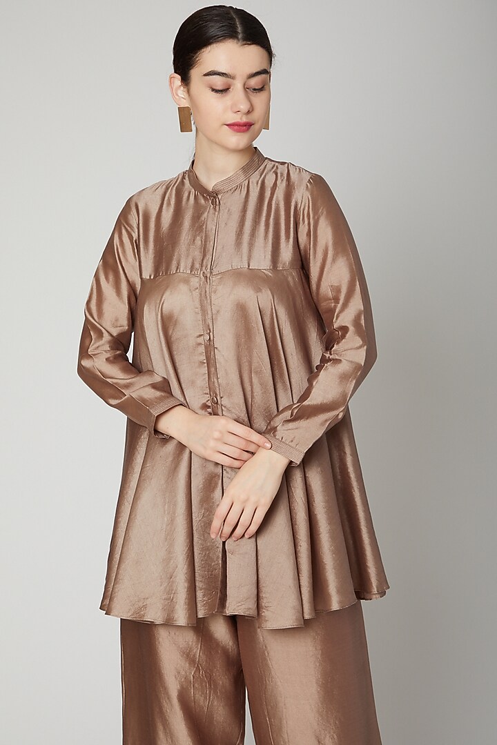 Nude Flared Short Kurta by Rachana Ved at Pernia's Pop Up Shop