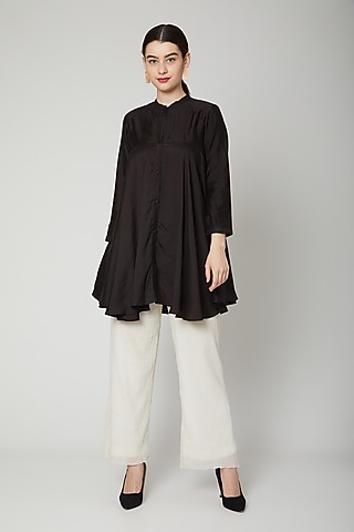 Black Flared Short Kurta by Rachana Ved