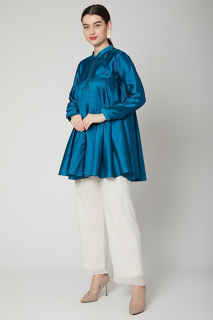 Turquoise Flared Short Kurta by Rachana Ved