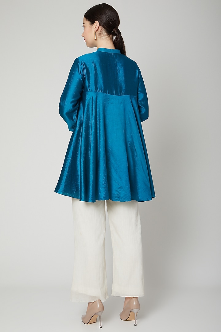 Turquoise Flared Short Kurta by Rachana Ved at Pernia's Pop Up Shop