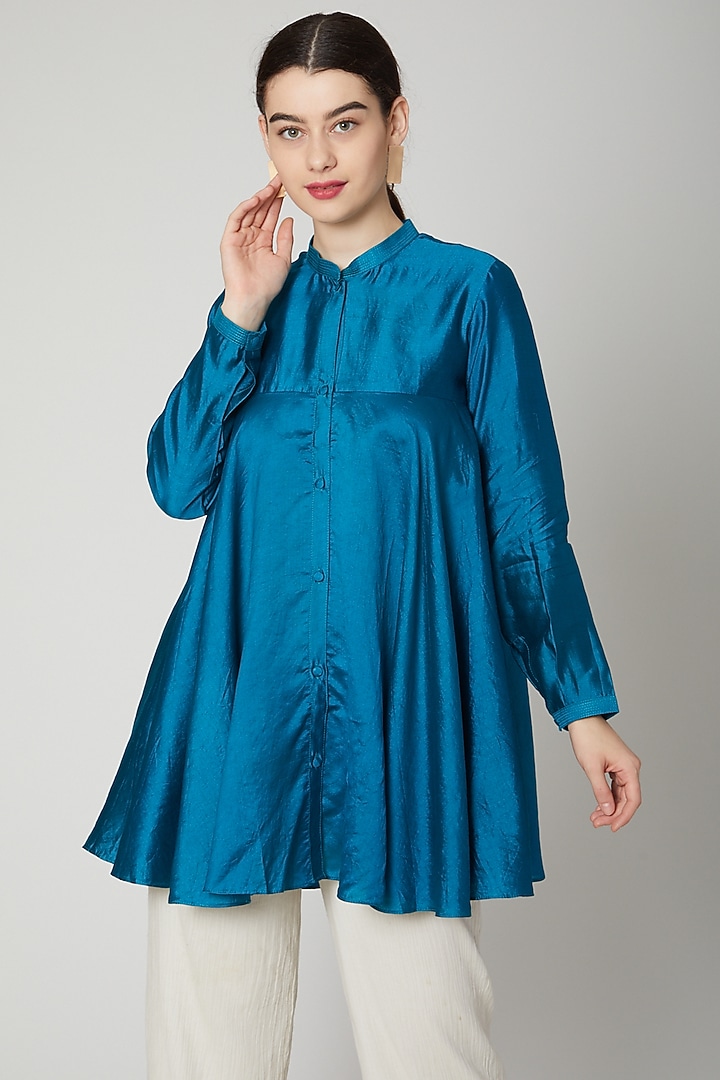 Turquoise Flared Short Kurta by Rachana Ved at Pernia's Pop Up Shop