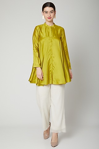Mehendi Green Flared Short Kurta by Rachana Ved