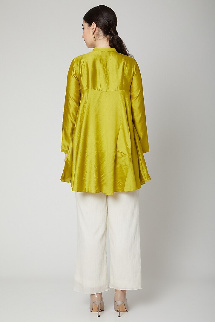 Mehendi Green Flared Short Kurta by Rachana Ved at Pernia's Pop Up Shop
