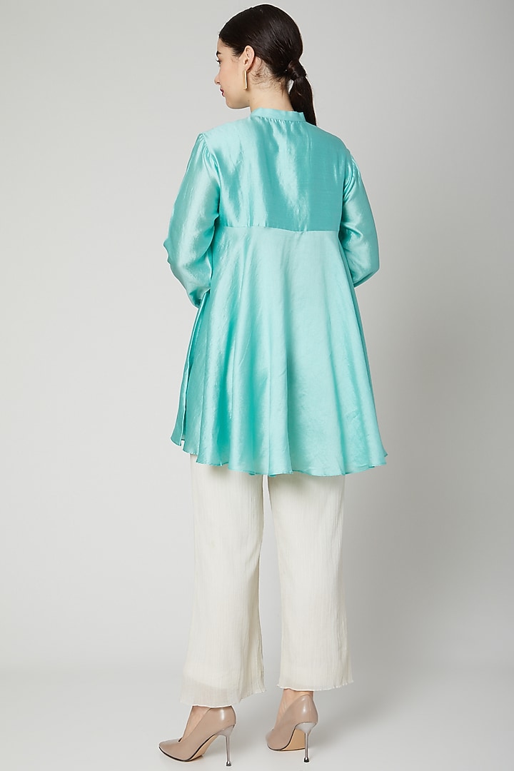 Sky Blue Flared Short Kurta by Rachana Ved at Pernia's Pop Up Shop