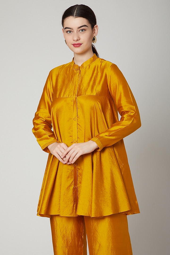 Mustard Flared Short Kurta by Rachana Ved at Pernia's Pop Up Shop