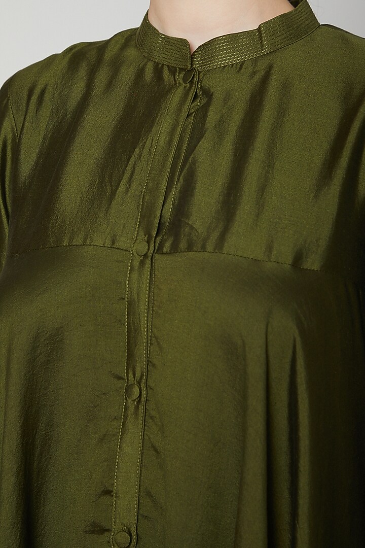 Olive Green Flared Short Kurta by Rachana Ved at Pernia's Pop Up Shop