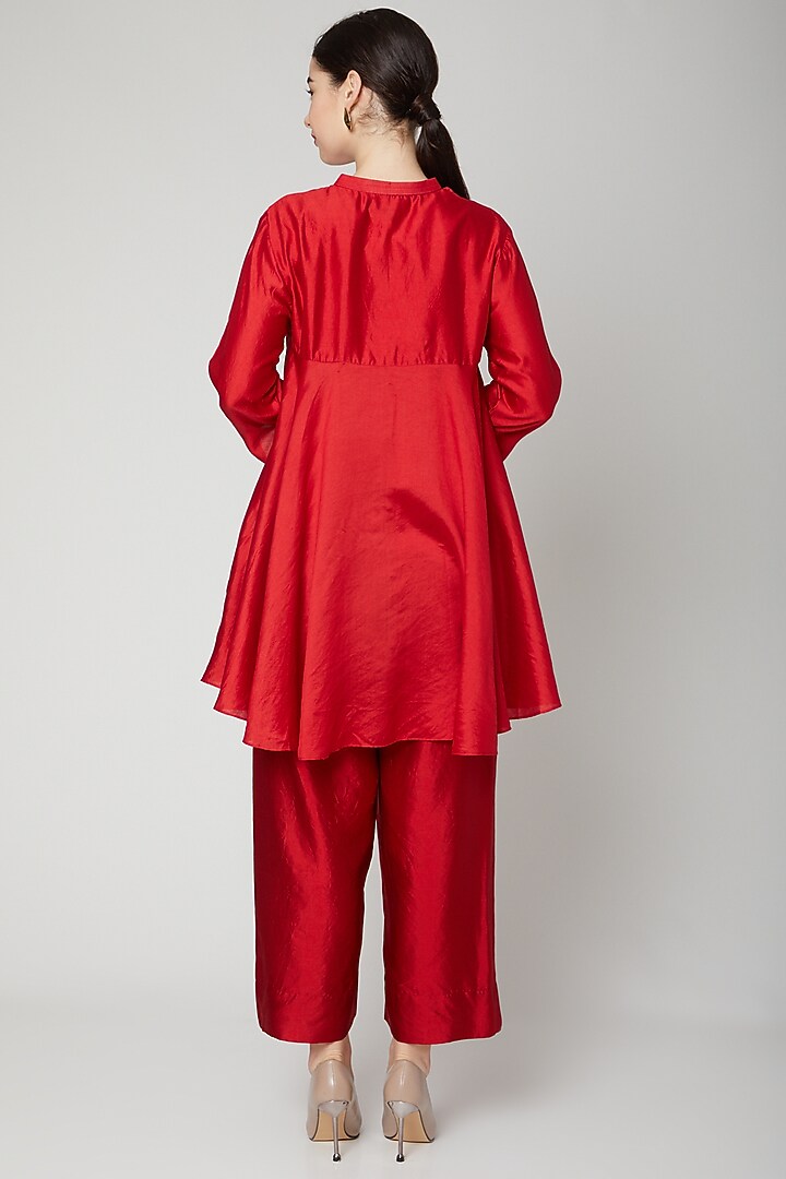 Red Flared Short Kurta by Rachana Ved at Pernia's Pop Up Shop