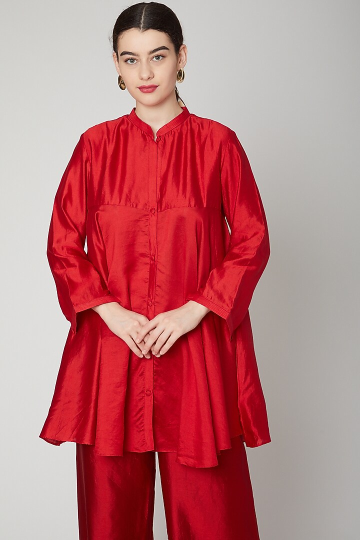 Red Flared Short Kurta by Rachana Ved at Pernia's Pop Up Shop
