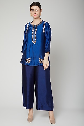 Royal Blue Embroidered Short Kurta by Rachana Ved