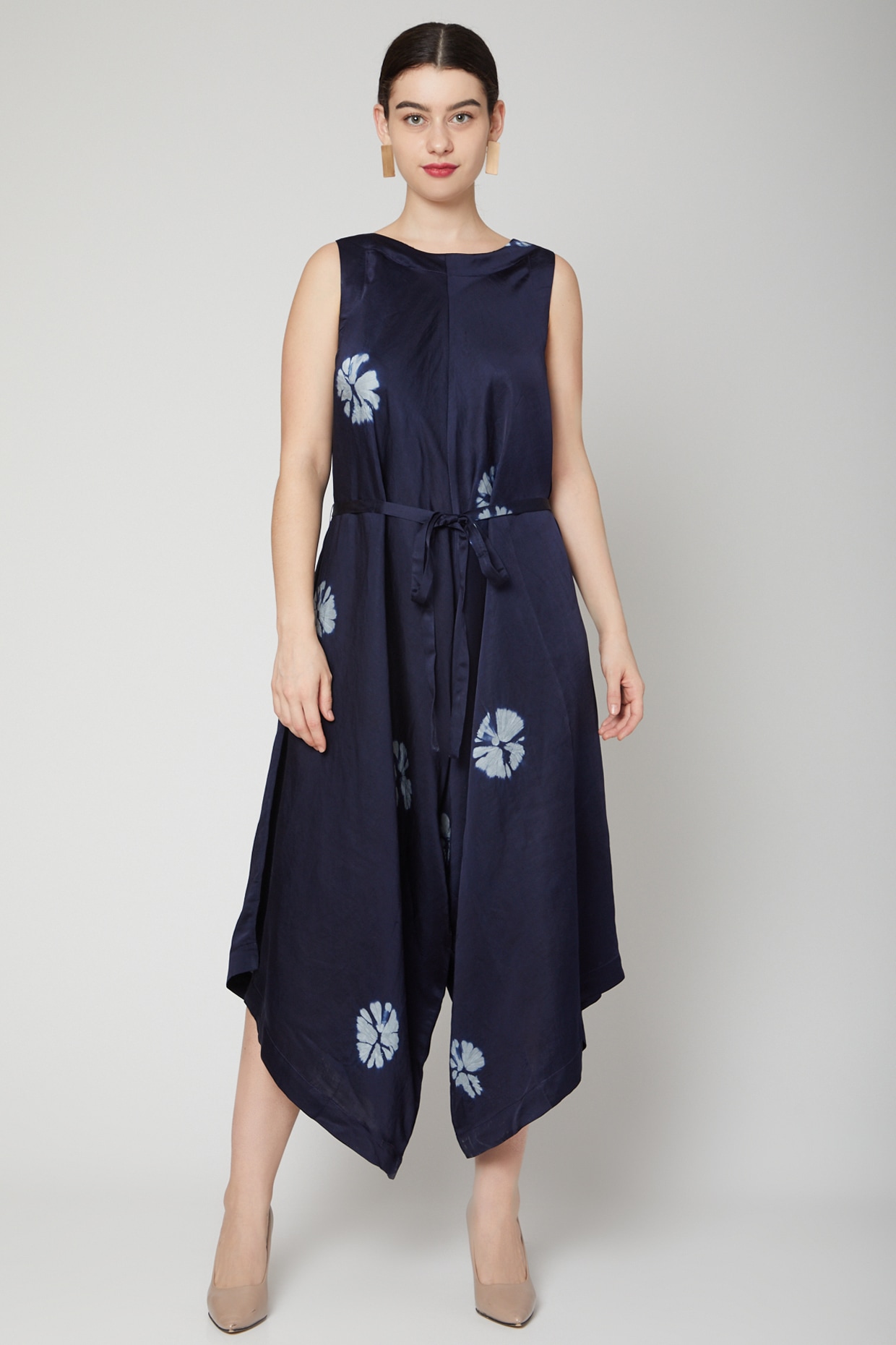 Cobalt Blue Tie-Dye Jumpsuit With Belt 