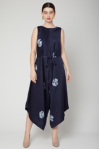 Cobalt Blue Tie-Dye Jumpsuit With Belt by Rachana Ved
