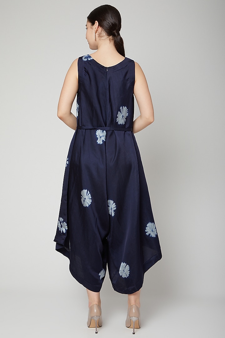 Cobalt Blue Tie-Dye Jumpsuit With Belt by Rachana Ved at Pernia's Pop Up Shop