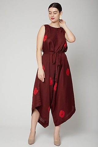 Wine Tie-Dye Jumpsuit With Belt by Rachana Ved