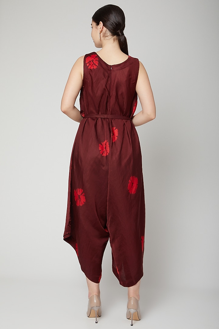 Wine Tie-Dye Jumpsuit With Belt by Rachana Ved at Pernia's Pop Up Shop