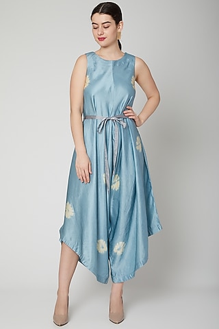 Sky Blue Tie-Dye Jumpsuit With Belt by Rachana Ved