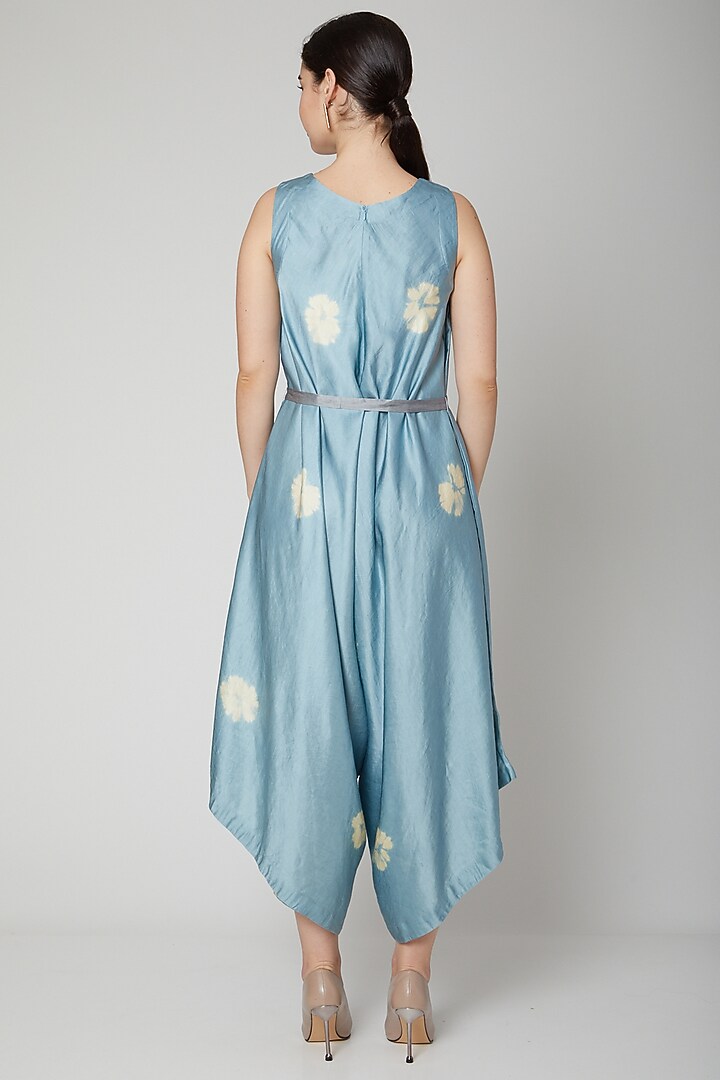 Sky Blue Tie-Dye Jumpsuit With Belt by Rachana Ved at Pernia's Pop Up Shop