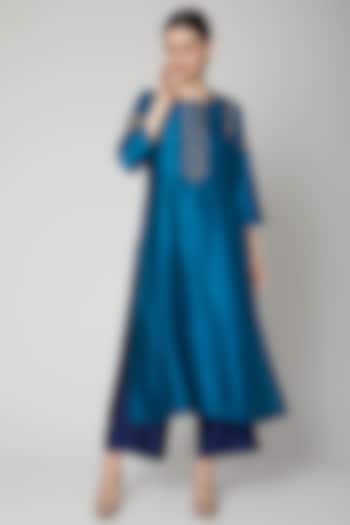 Turquoise Embroidered Long Kurta by Rachana Ved