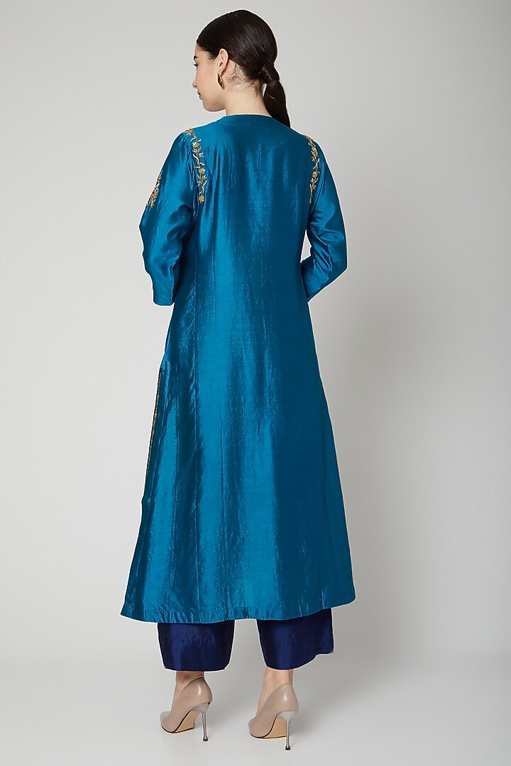 Turquoise Embroidered Long Kurta by Rachana Ved at Pernia's Pop Up Shop