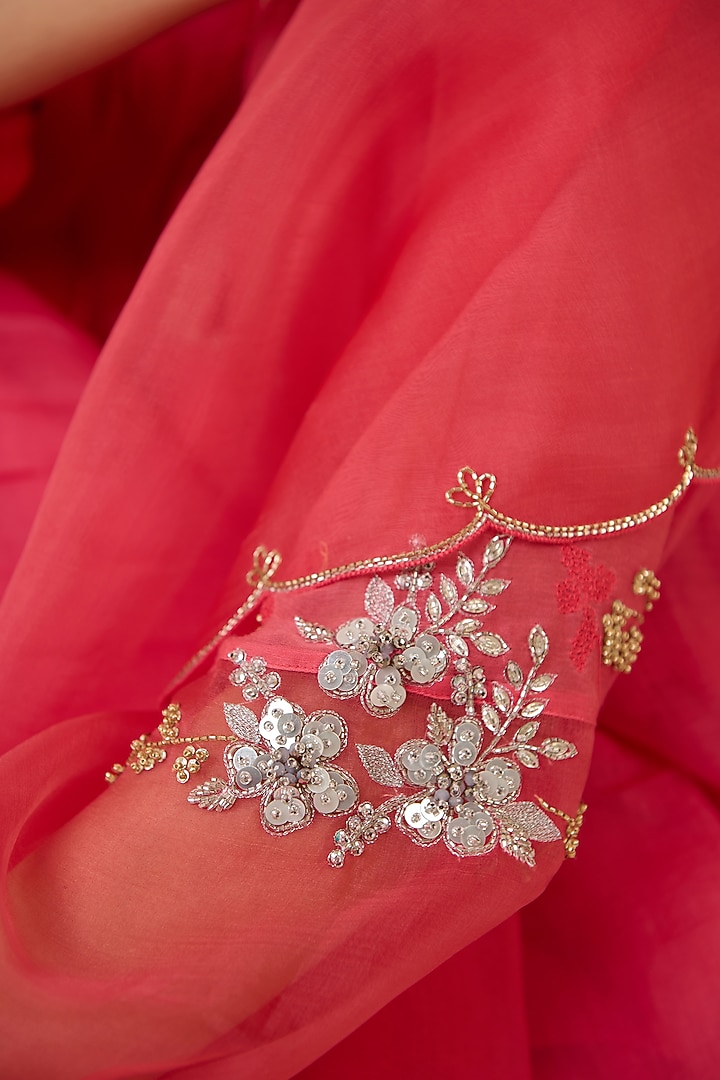 Rose Pink Georgette Hand Embroidered Straight Kurta Set by Radha Sharma at Pernia's Pop Up Shop