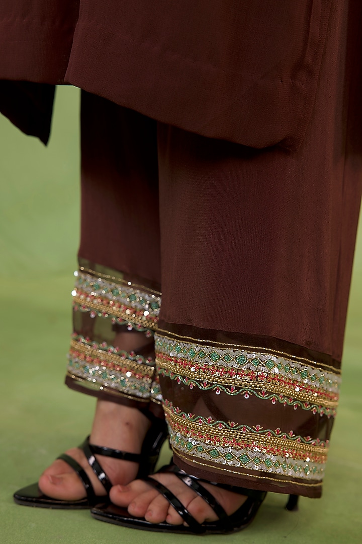 Walnut Brown Georgette Hand Embellished Kurta Set by Radha Sharma at Pernia's Pop Up Shop