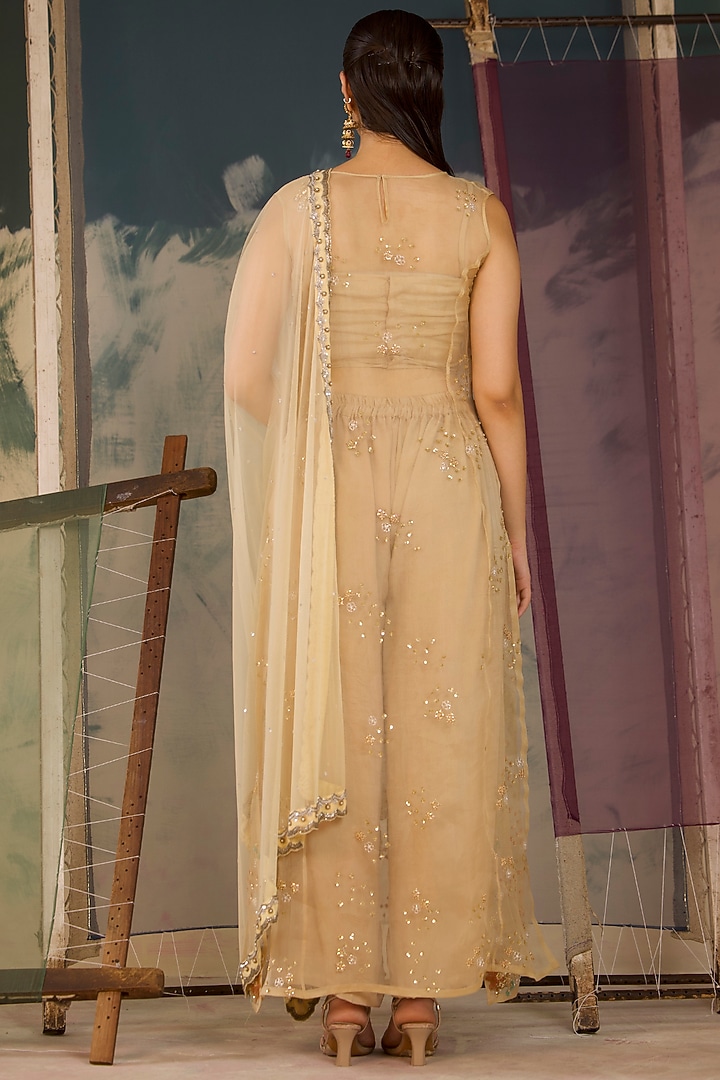 Gold Organza Hand Embroidered Kurta Set by Radha Sharma at Pernia's Pop Up Shop