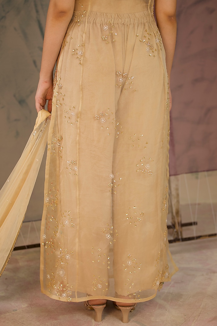 Gold Organza Hand Embroidered Kurta Set by Radha Sharma at Pernia's Pop Up Shop