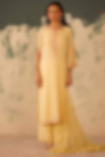 Light Yellow Georgette Hand Embroidered Kurta Set by Radha Sharma at Pernia's Pop Up Shop