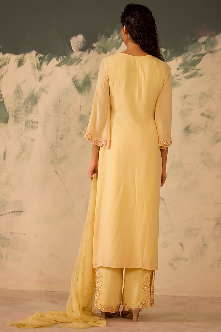 Light Yellow Georgette Hand Embroidered Kurta Set by Radha Sharma at Pernia's Pop Up Shop