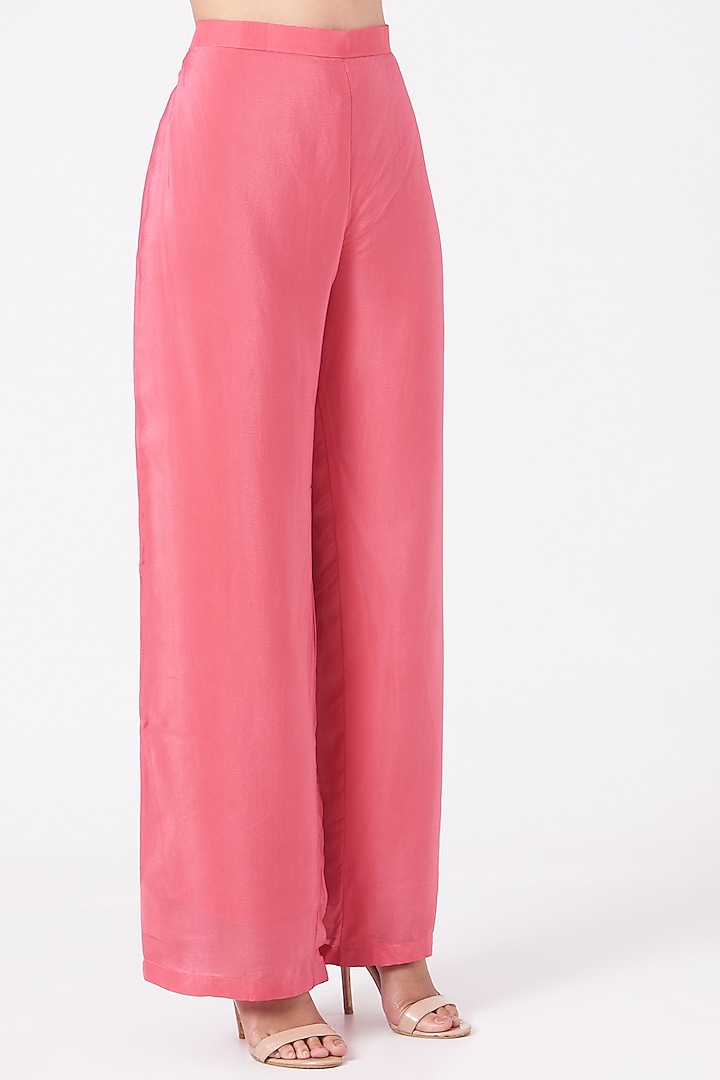 Ruby Pink Hand Embroidered Straight Kurta Set by Radha Sharma at Pernia's Pop Up Shop