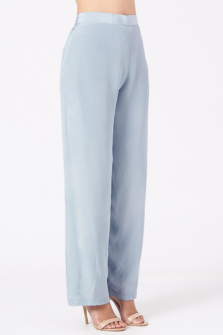 Steel Blue Hand Embroidered Kurta Set by Radha Sharma at Pernia's Pop Up Shop