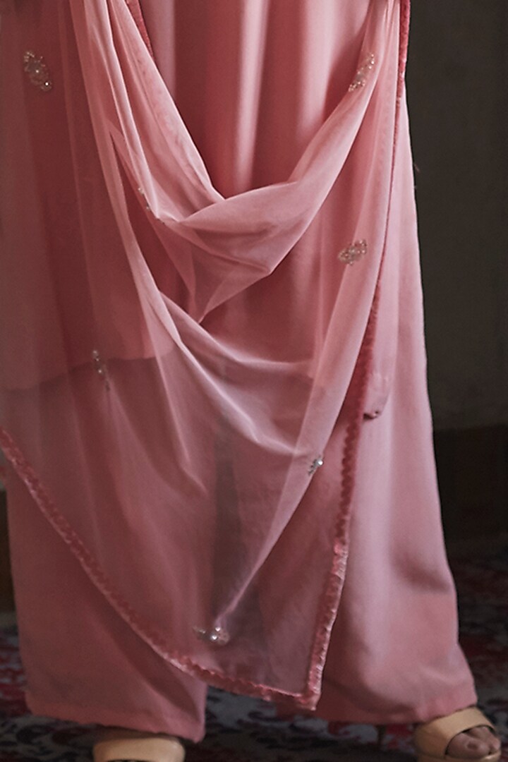 Blush Pink Aari Embroidered A-Line Kurta Set by Radha Sharma at Pernia's Pop Up Shop