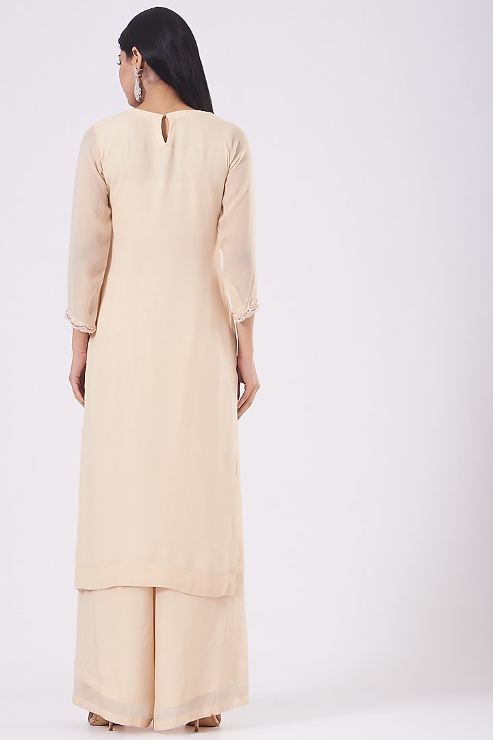 Beige Hand Embroidered Kurta Set by Radha Sharma at Pernia's Pop Up Shop