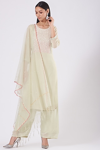 Pastel Green Embroidered Kurta Set by Radha Sharma